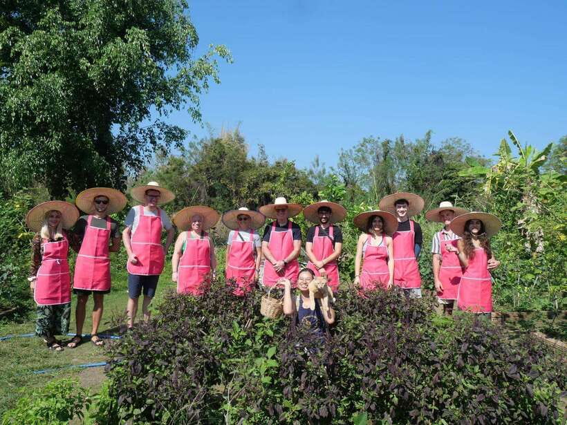 Full Day Thai Cooking Class in Organic Farm and Market - Eating what you make in the kitchen garden